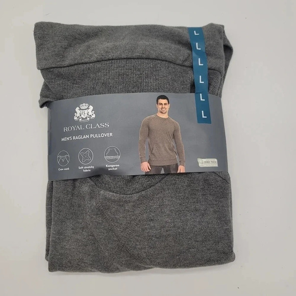 NWT Royal Class Raglan Pullover Sweatshirt Mens Sz L Gray Long Sleeve Crew Neck - Picture 1 of 8